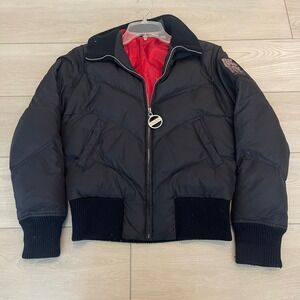 DKNY Y2k Active Puffer Bomber Jacket Women's Small Black Quilted Red Lined‎